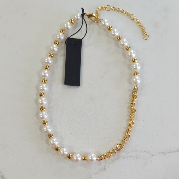 Ann Taylor Gold with Crystals and White Pearl Mixed Chain Necklace - Picture 8 of 8